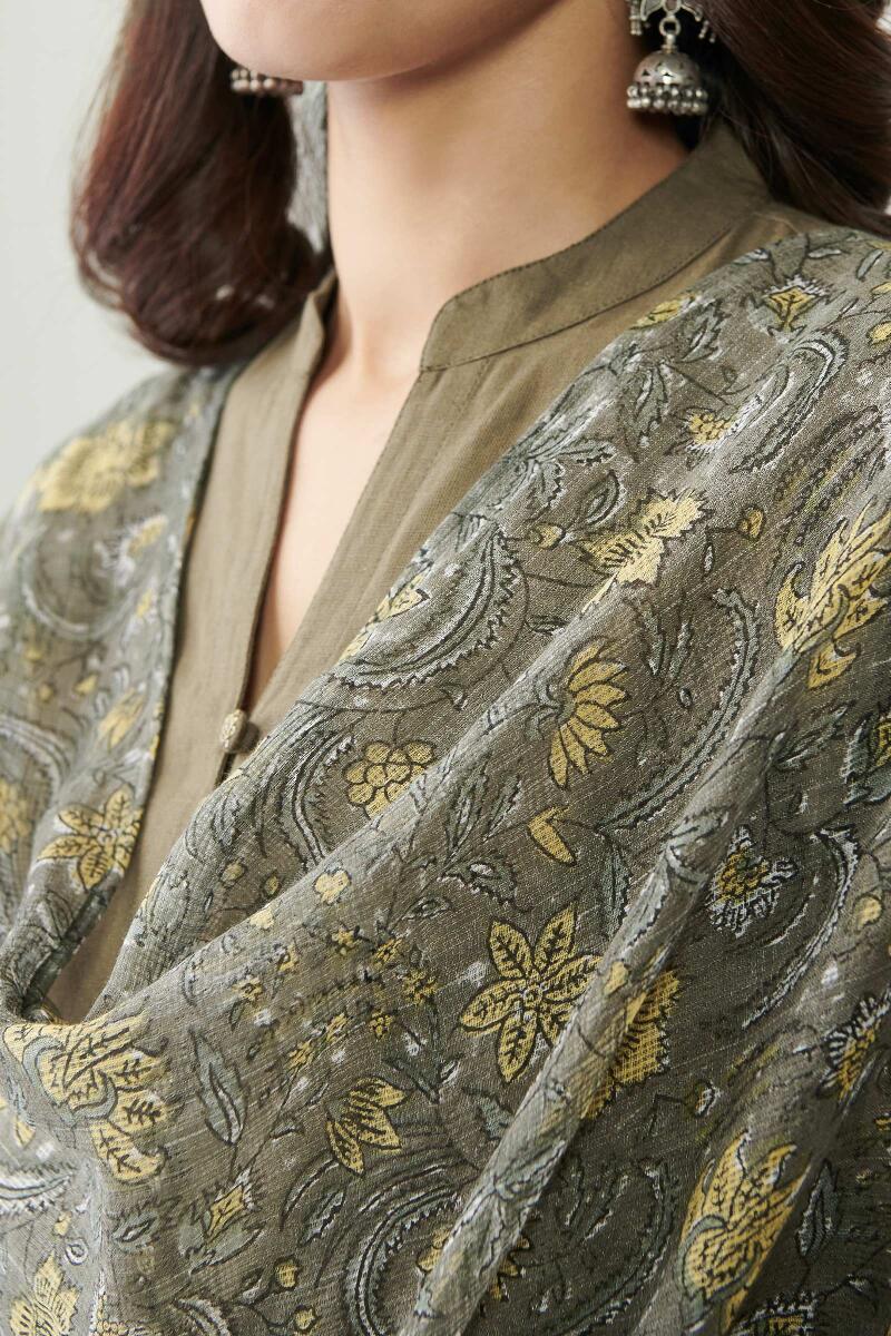 Green Hand Block Printed Kota Dupatta