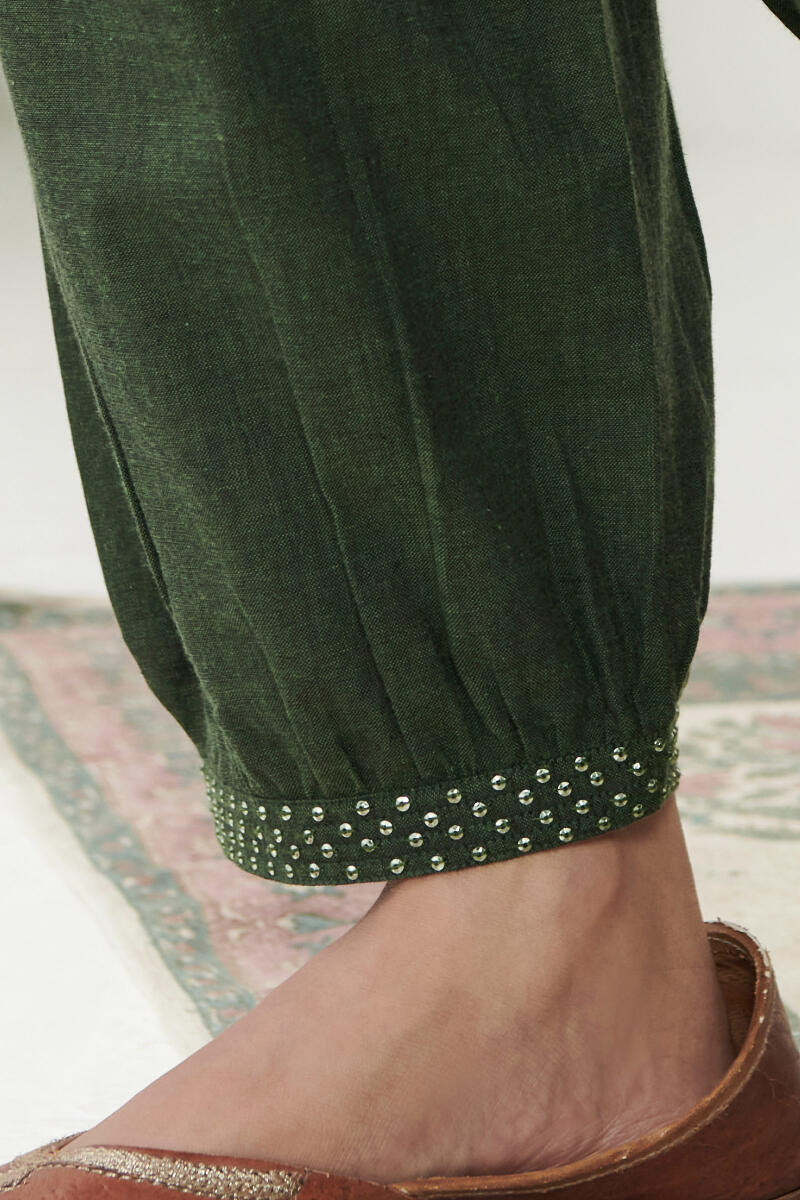 Green Handcrafted Cotton Izhaar Pants