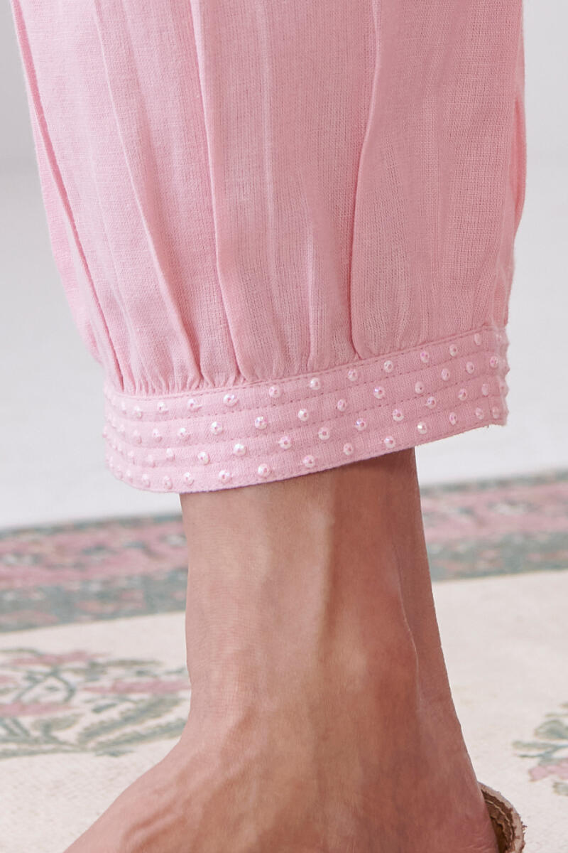 Pink Handcrafted Cotton Izhaar Pants