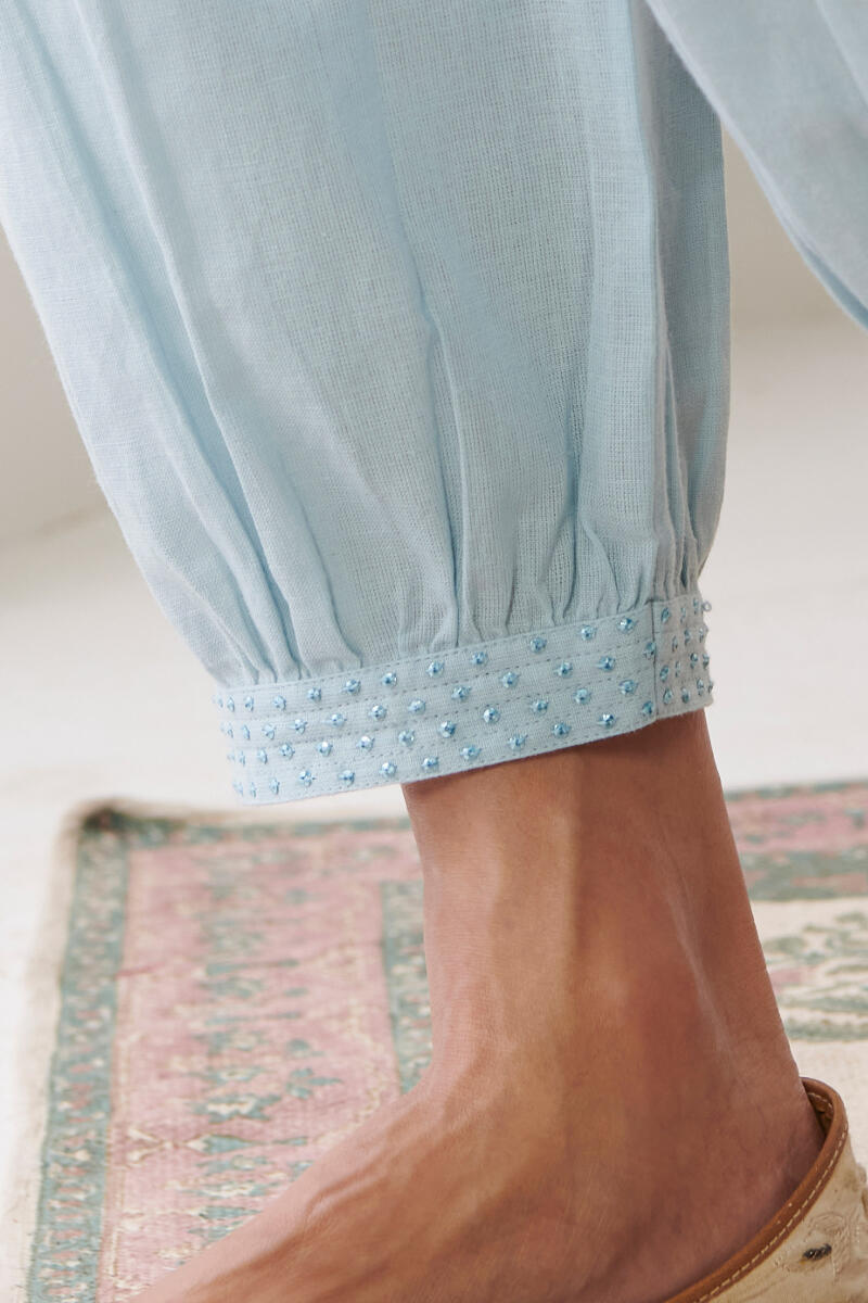 Blue Handcrafted Cotton Izhaar Pants
