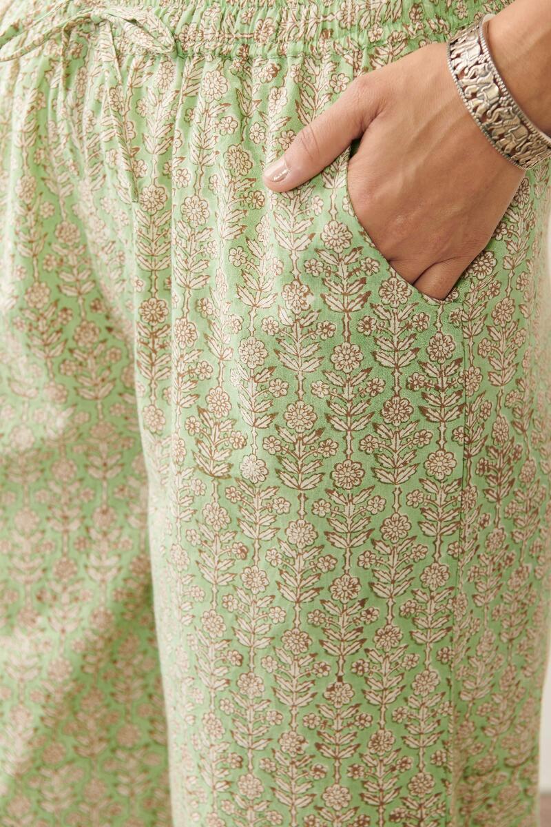 Green Hand Block Printed Cotton Palazzo