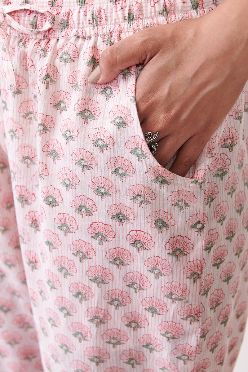 White Hand Block Printed Cotton Narrow Pants