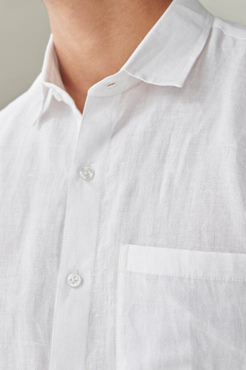 White Handcrafted Cotton Linen Shirt