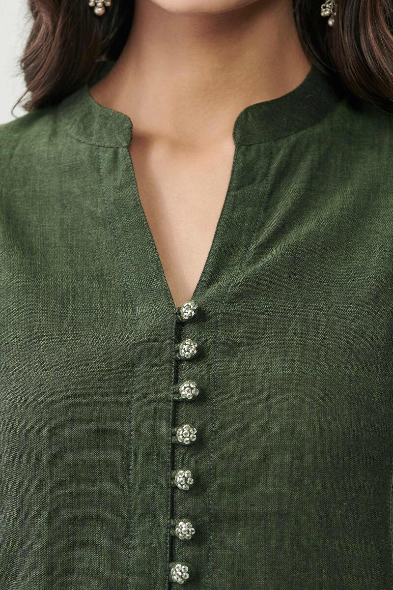 Green Handcrafted Straight Cotton Kurta