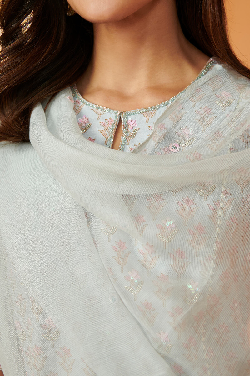 Blue Handcrafted Cotton Silk Dupatta