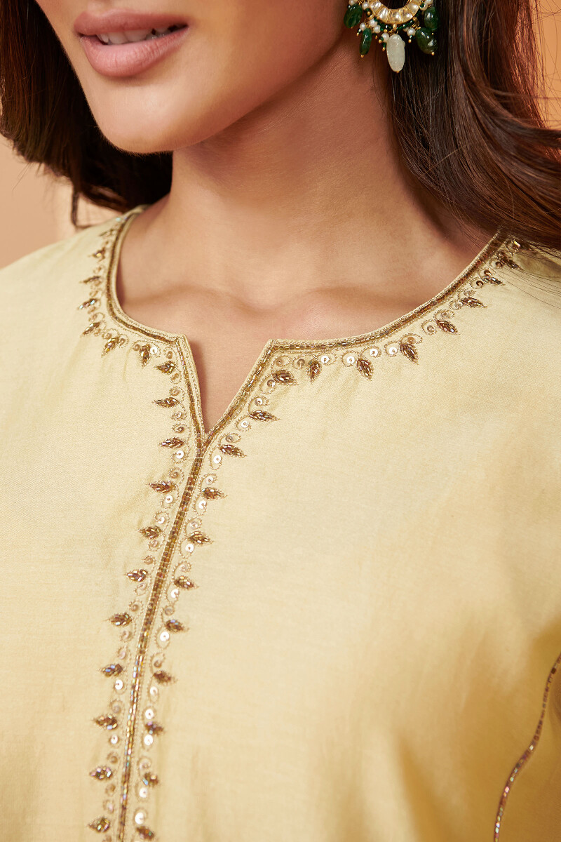 Yellow Handcrafted A-Line Chanderi Kurta