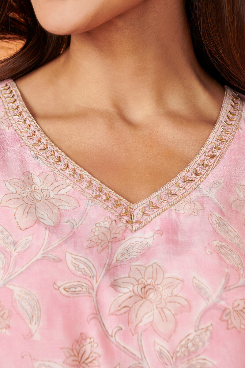 Pink Hand Block Printed Straight Modal Kurta