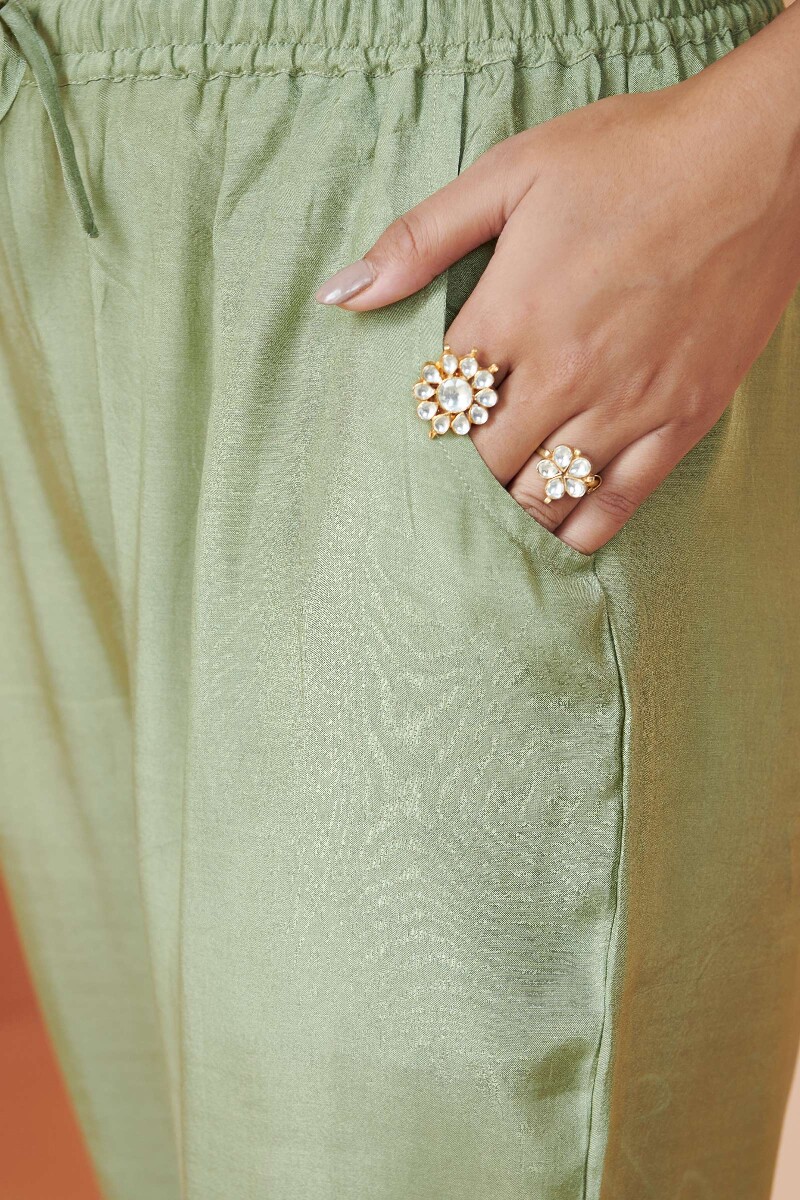 Green Handcrafted Modal Narrow Pants