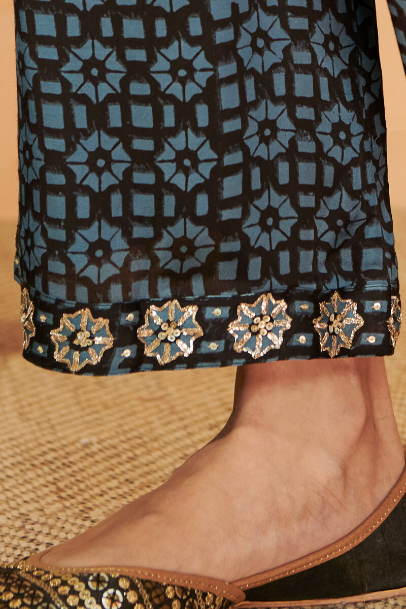 Indigo Hand Block Printed Modal Farsi