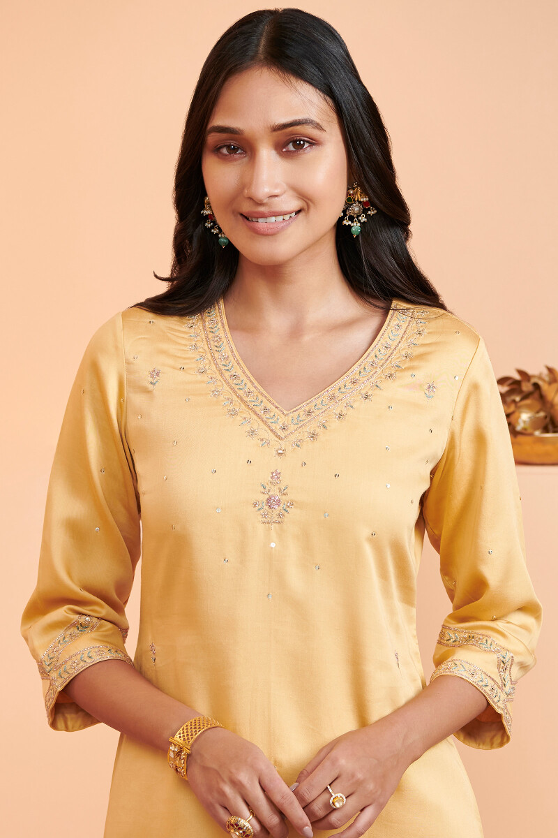 Yellow Handcrafted Straight Modal Kurta