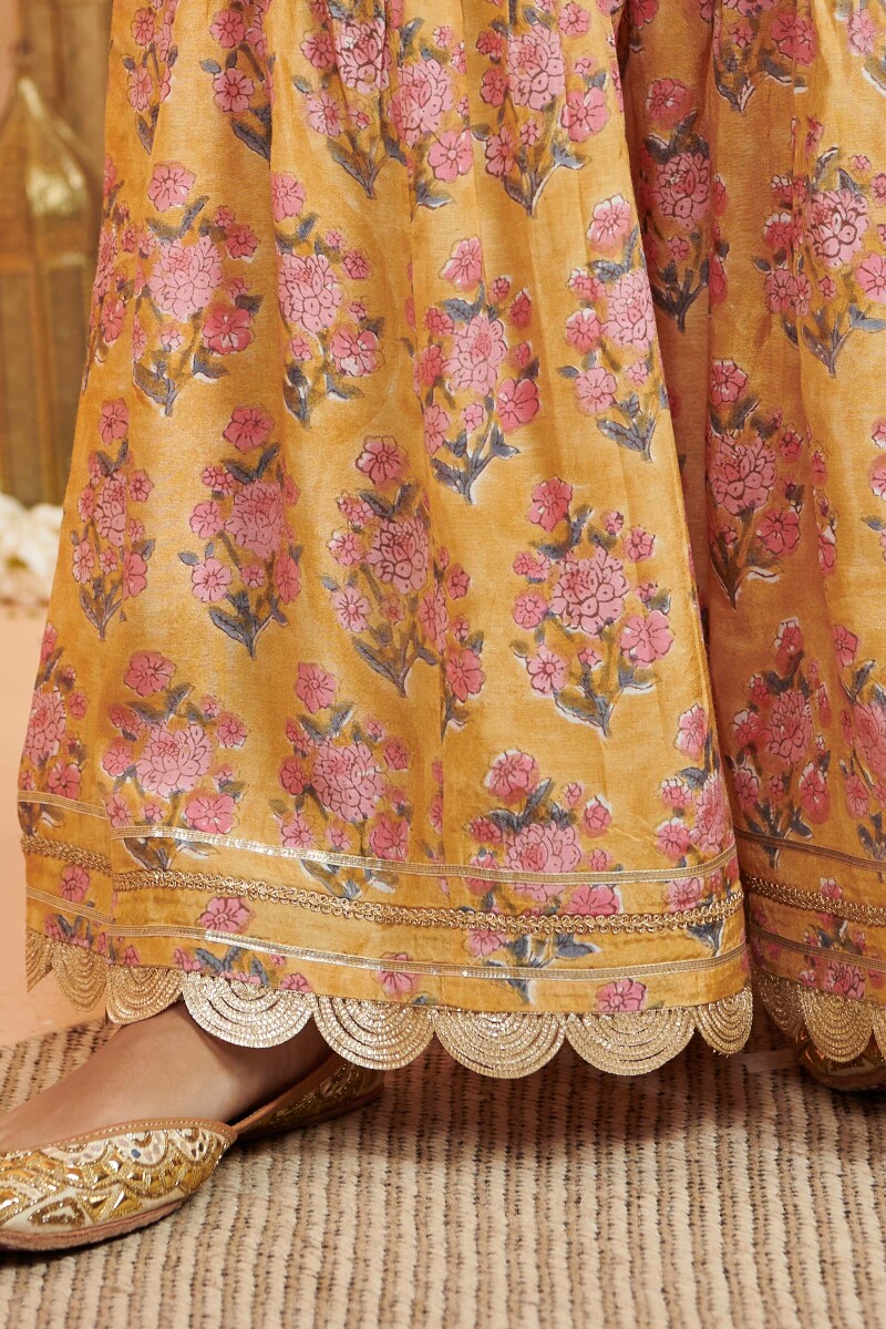 Yellow Hand Block Printed Modal Garara