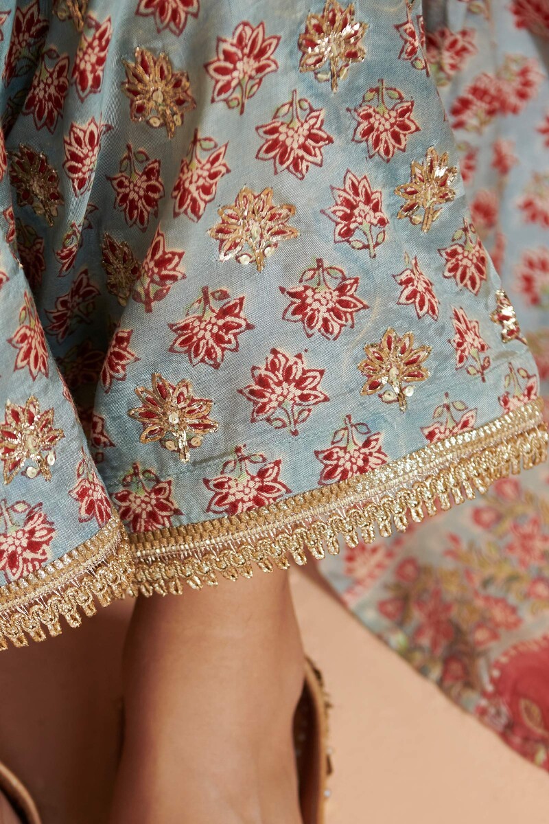 Blue Hand Block Printed Modal Farsi