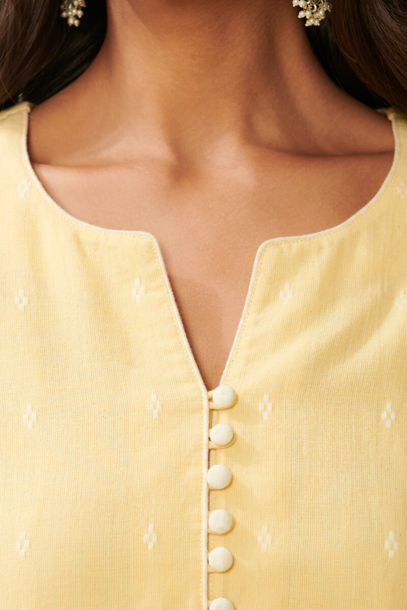 Yellow Handcrafted Straight Handloom Kurta
