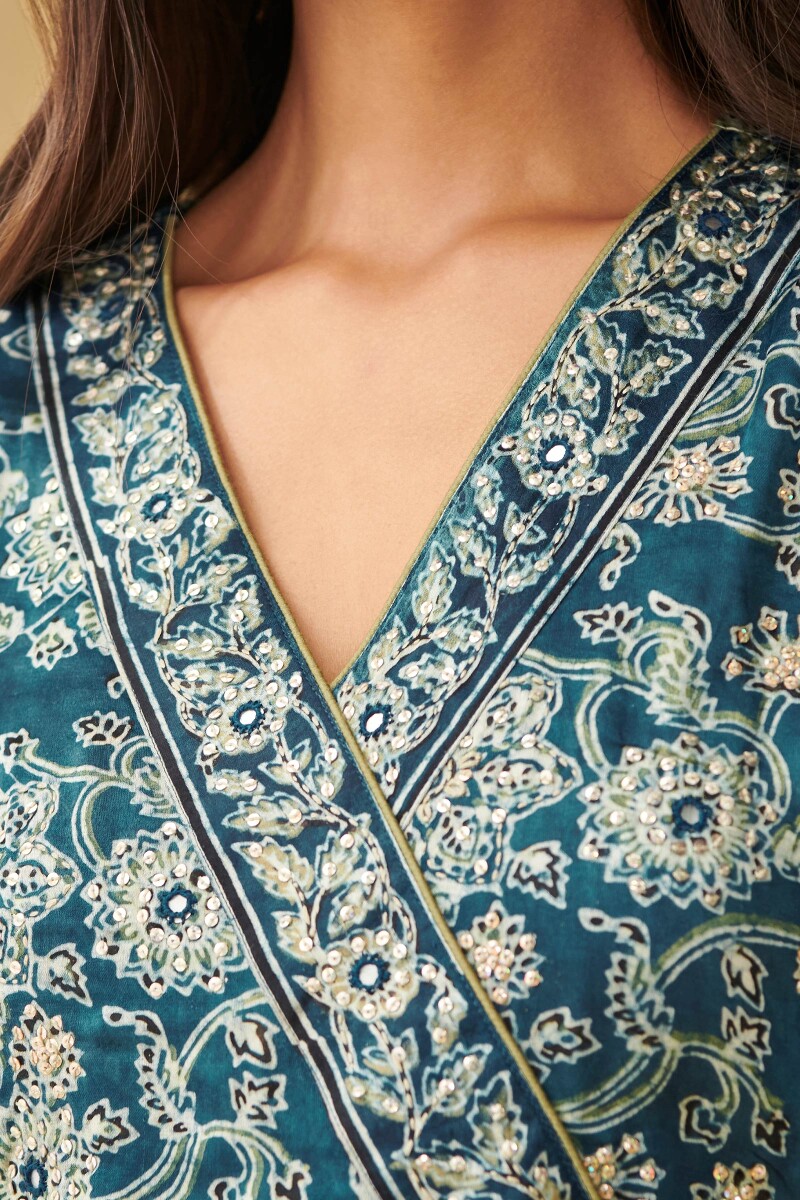 Indigo Hand Block Printed Straight Modal Kurta