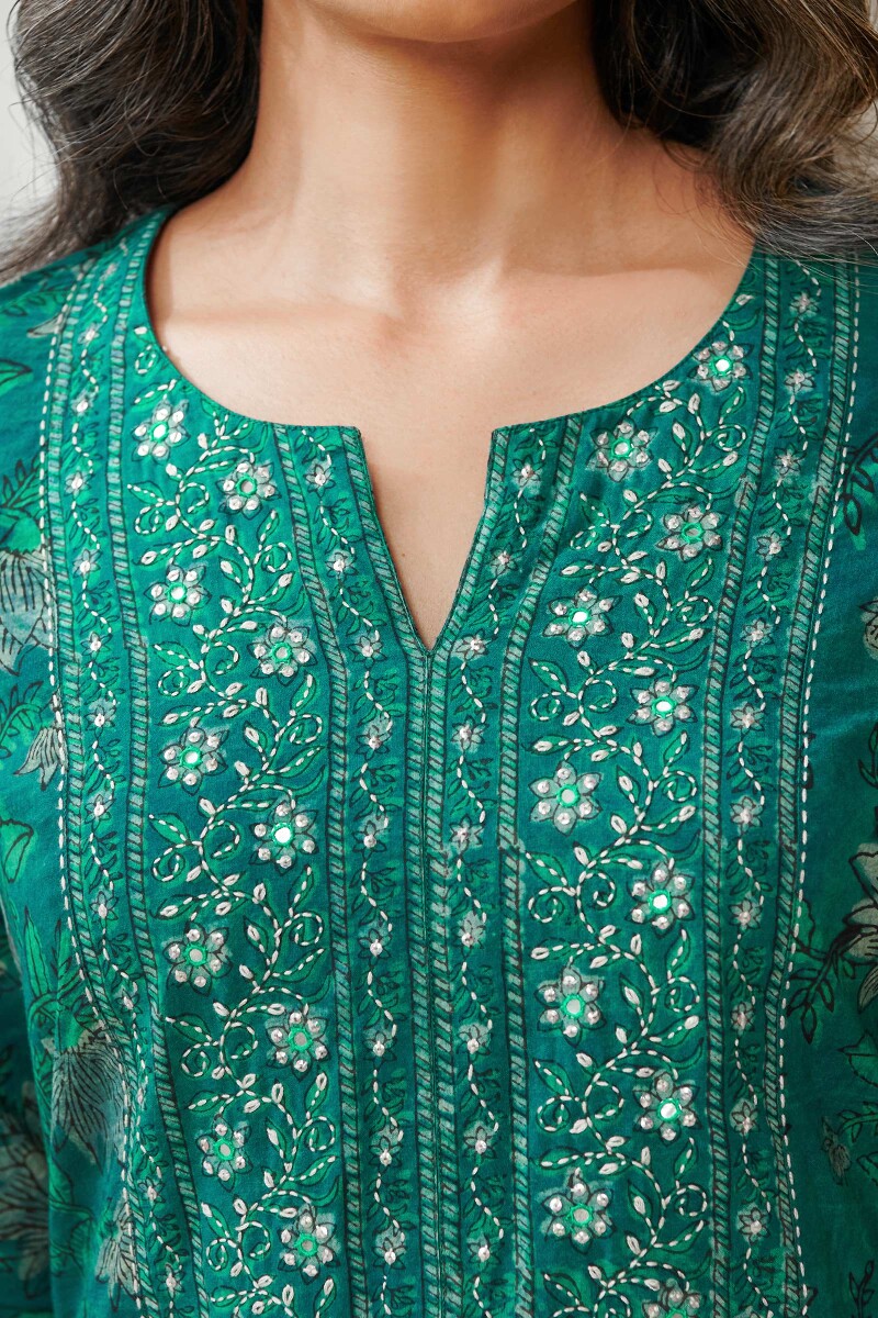 Blue Hand Block Printed Straight Cotton Kurta
