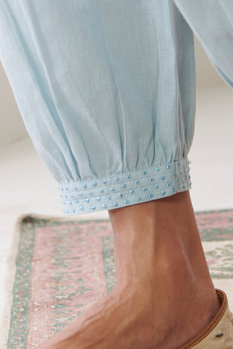 Blue Handcrafted Cotton Izhaar Pants