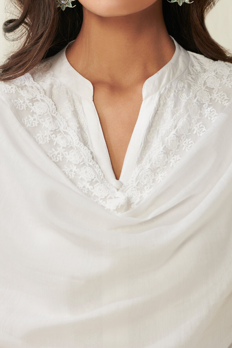 White Handcrafted Cotton Silk Dupatta