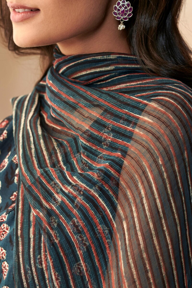 Black Hand Block Printed Kota Dupatta