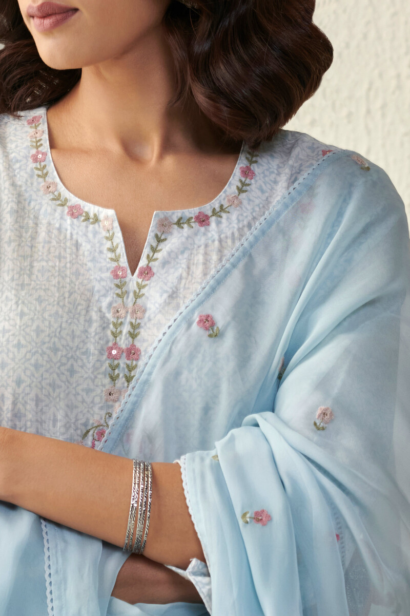 Grey Handcrafted Organza Dupatta