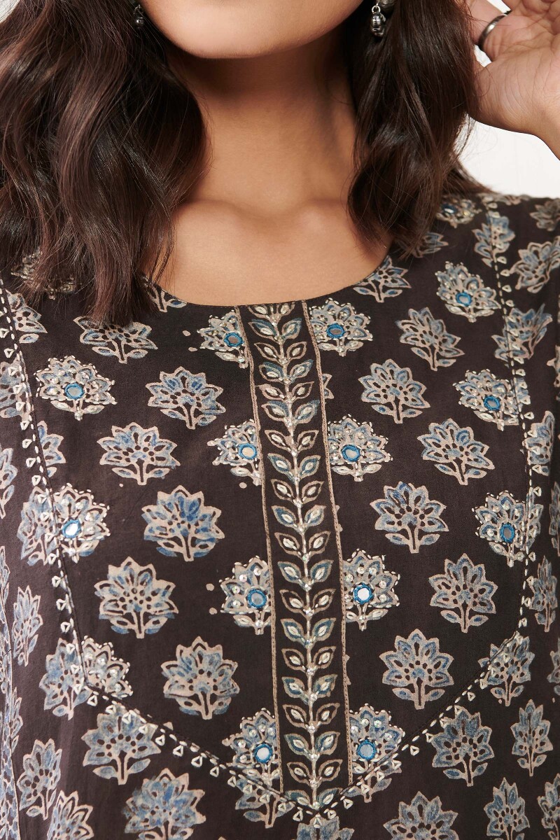 Brown Hand Block Printed Cotton Top
