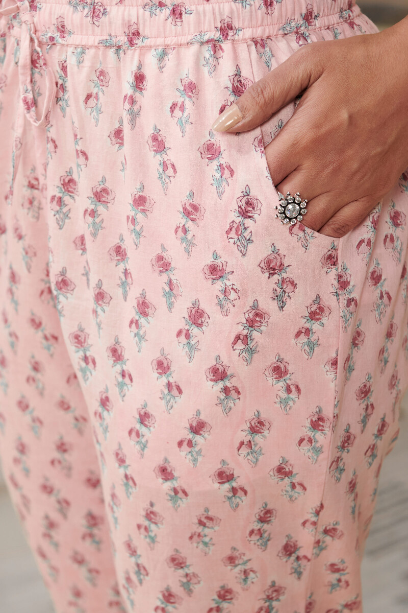White Hand Block Printed Cotton Narrow Pants