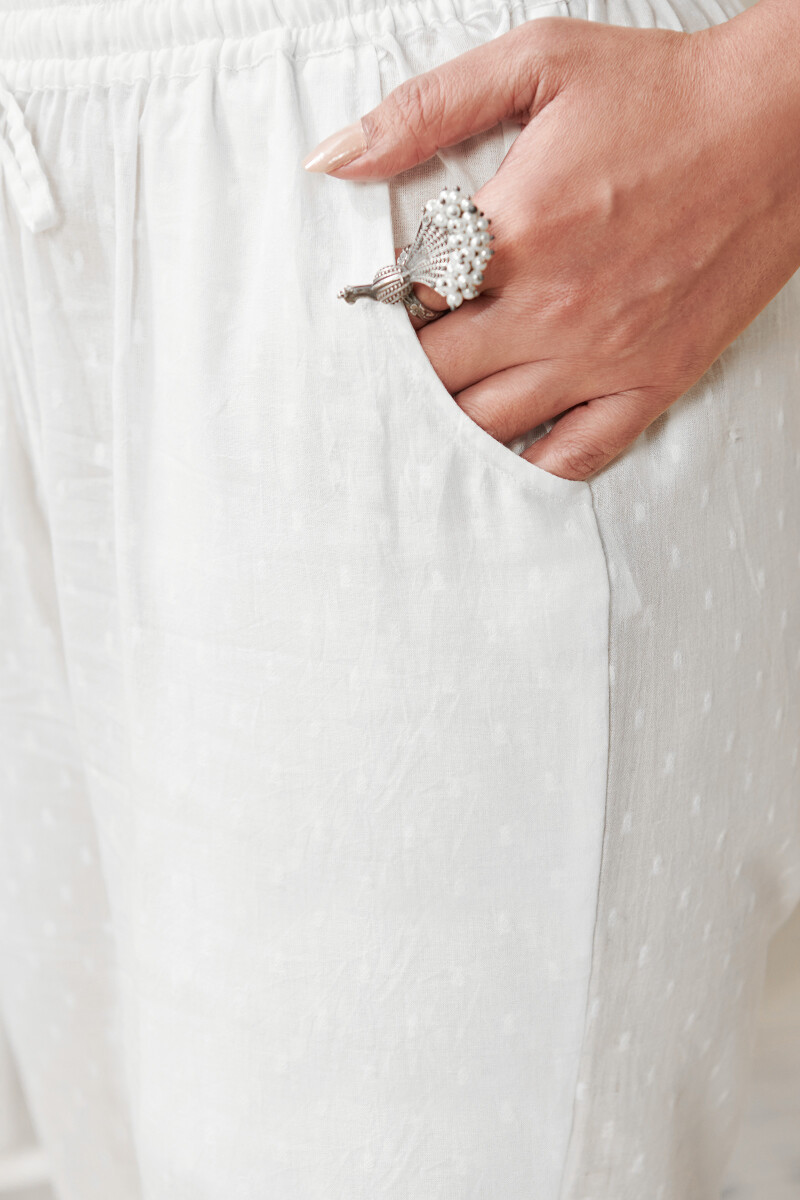 White Handcrafted Cotton Narrow Pants