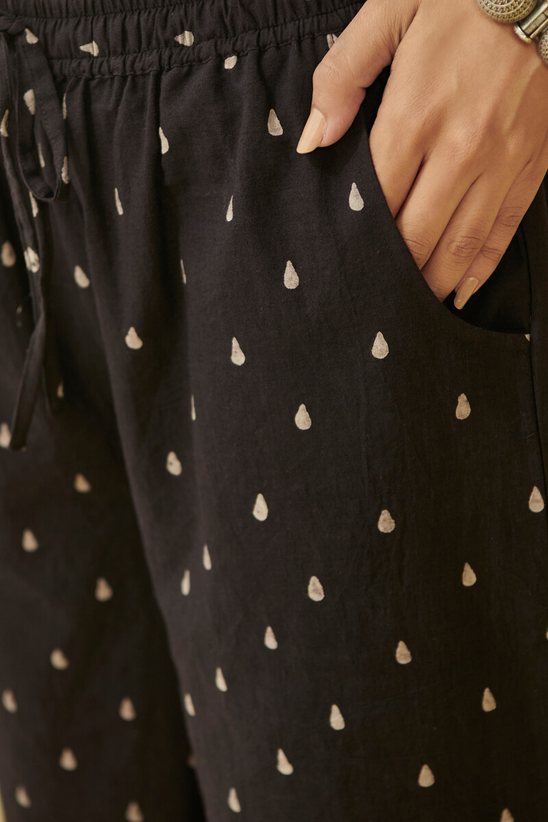 Black Hand Block Printed Cotton Palazzo
