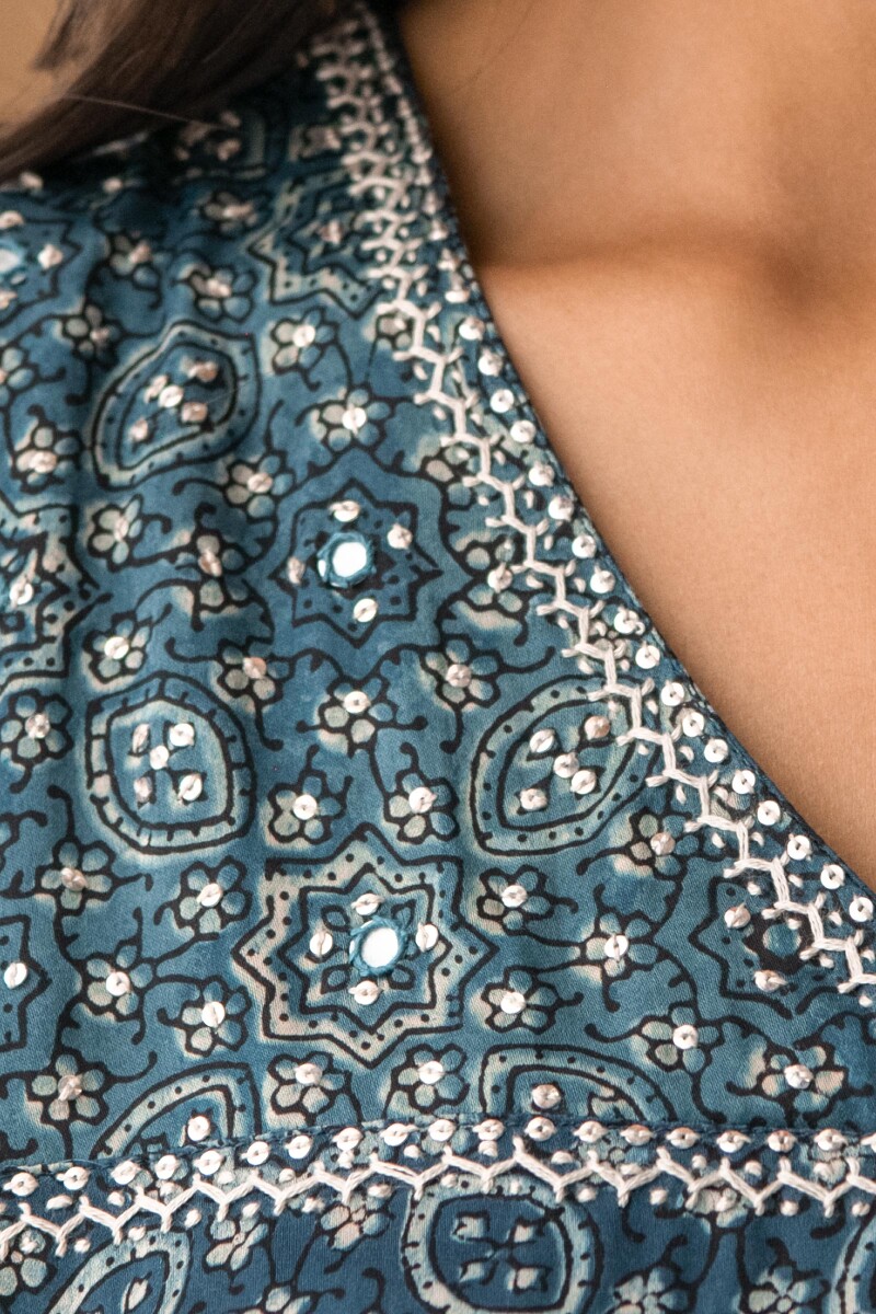 Indigo Hand Block Printed Straight Modal Kurta