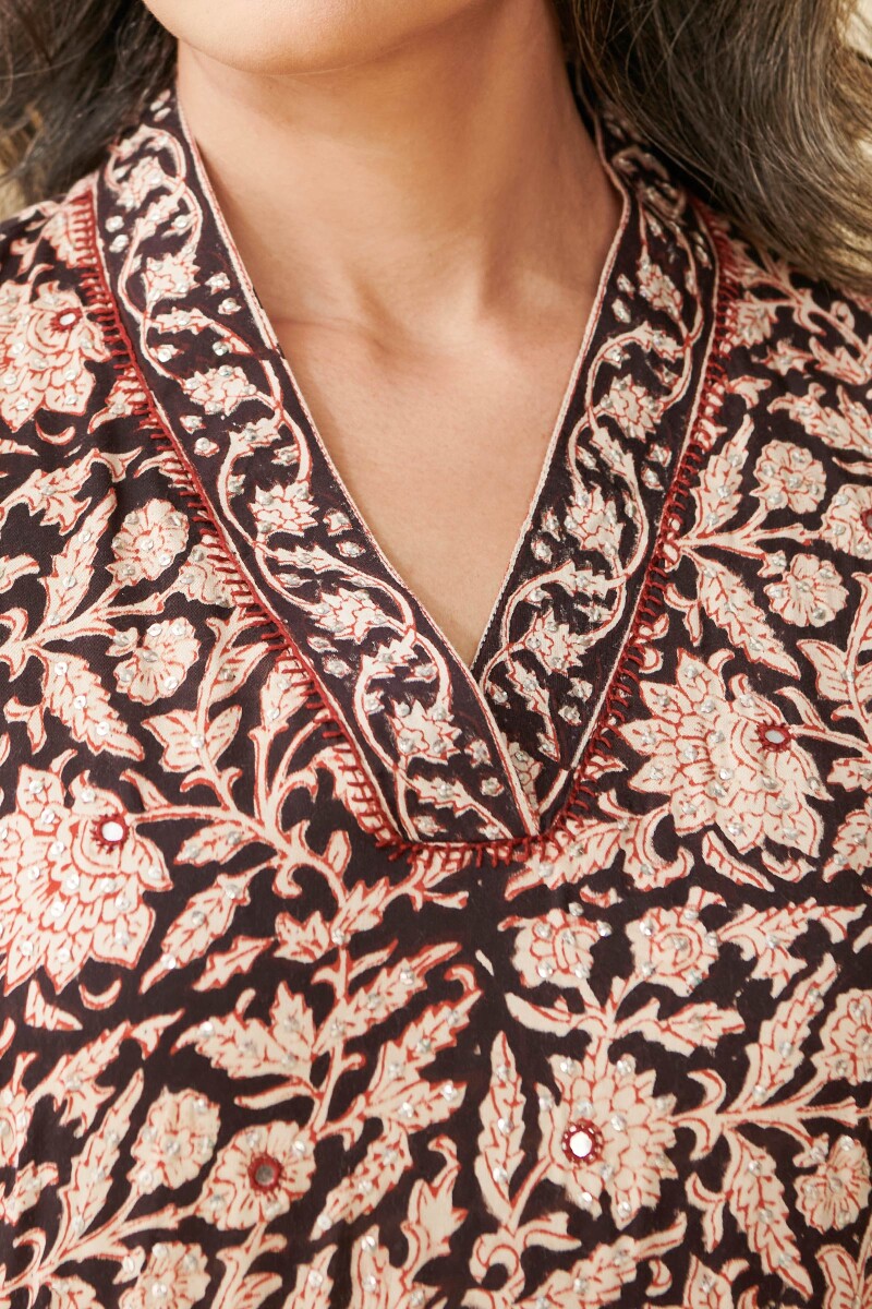 Black Hand Block Printed Straight Modal Kurta