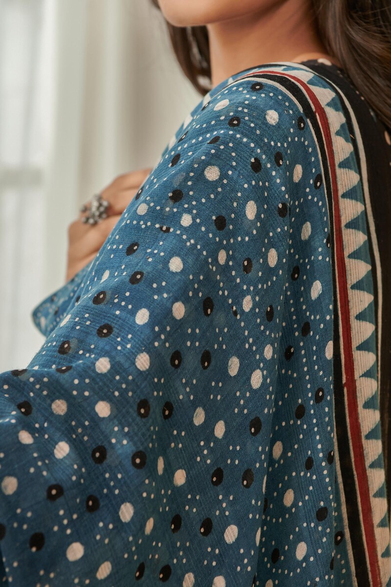 Indigo Hand Block Printed Cotton Dupatta