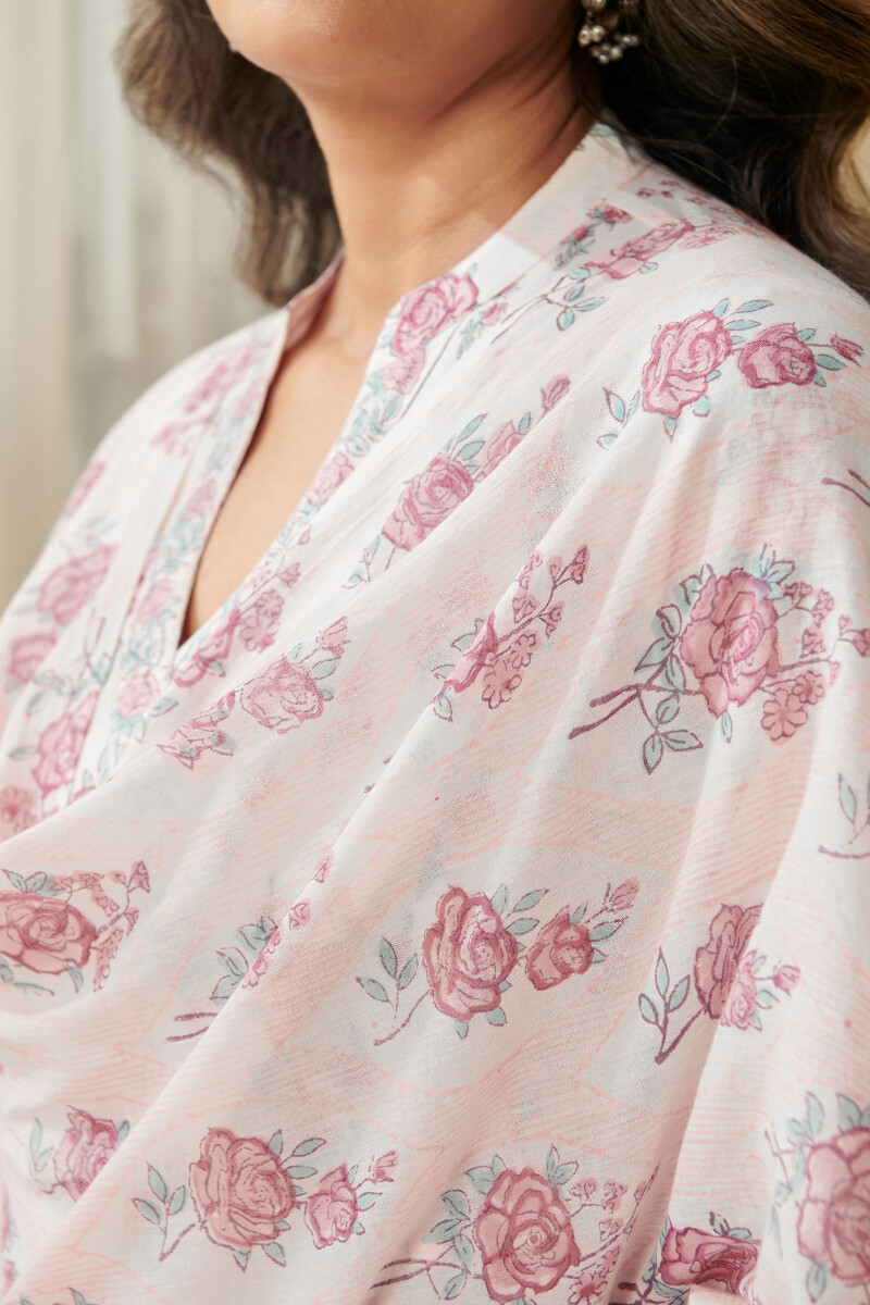 White Hand Block Printed Cotton Dupatta