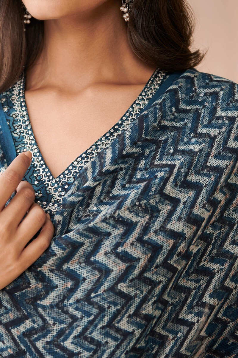 Indigo Hand Block Printed Kota Dupatta