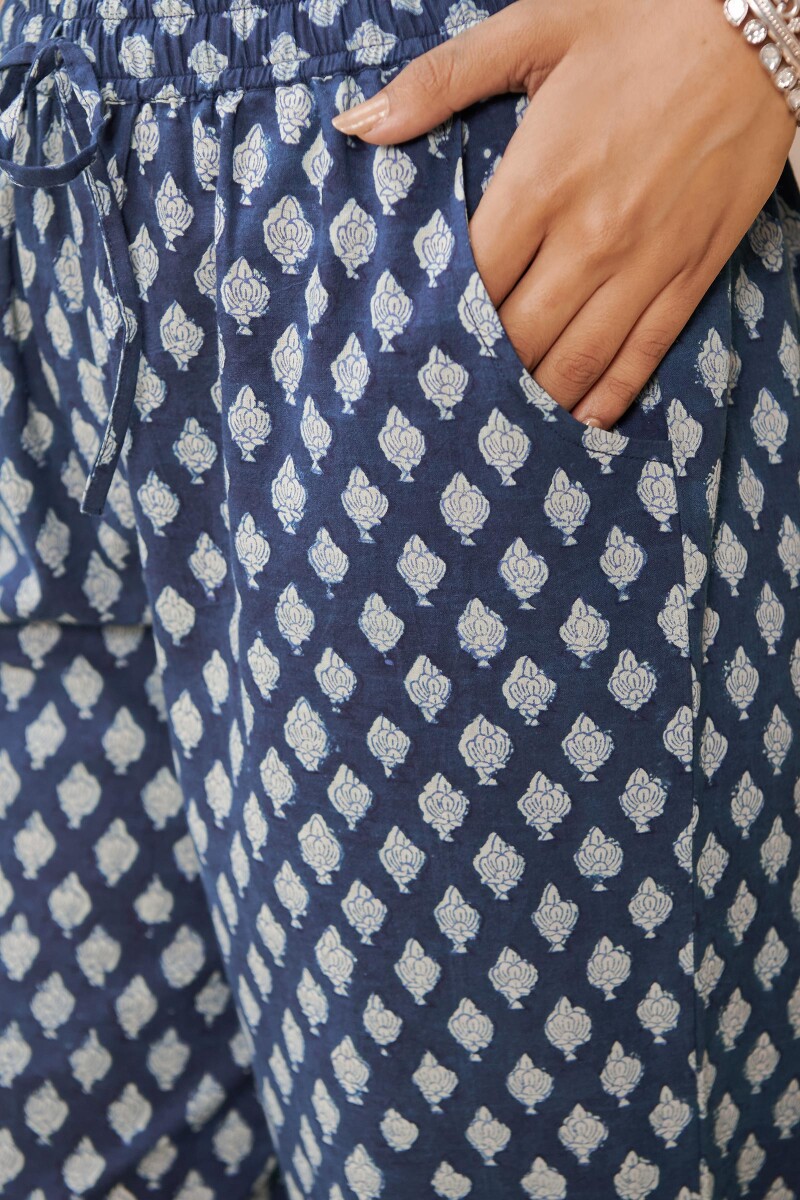 Indigo Hand Block Printed Cotton Farsi