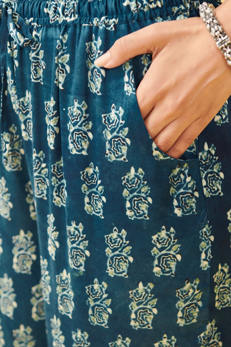 Indigo Hand Block Printed Modal Palazzo