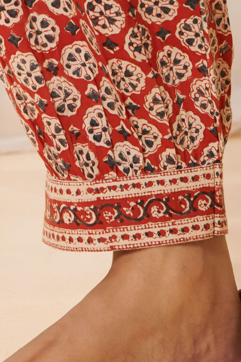 Red Hand Block Printed Modal Izhaar Pants