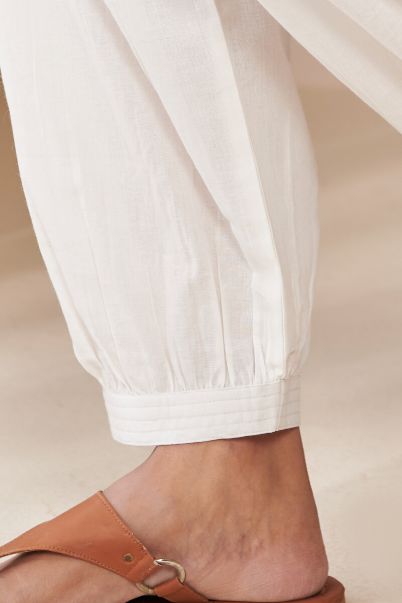 White Handcrafted Cotton Izhaar Pants