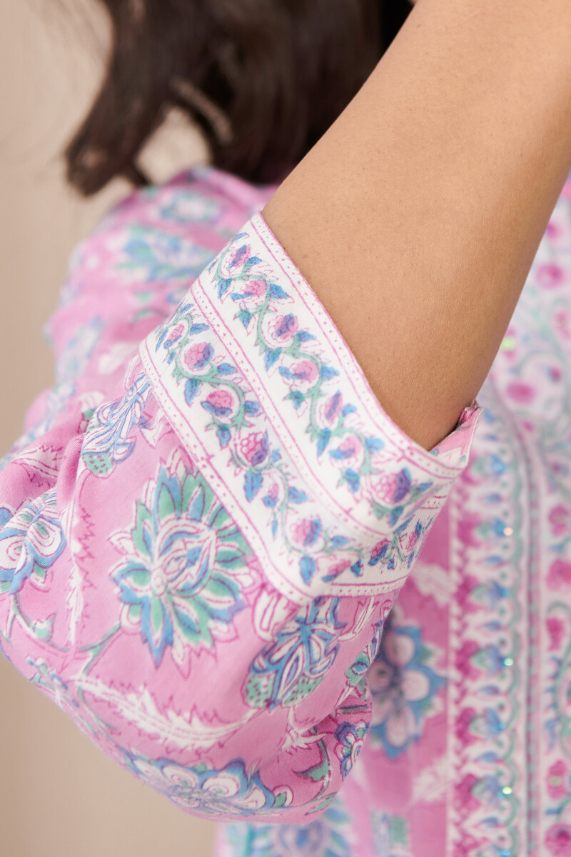 Purple Hand Block Printed Straight Cotton Kurta