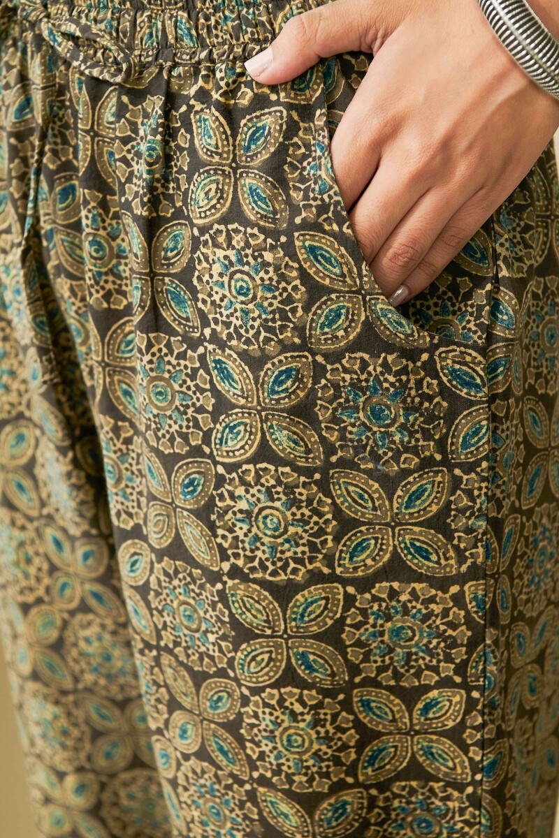 Brown Hand Block Printed Cotton Narrow Pants