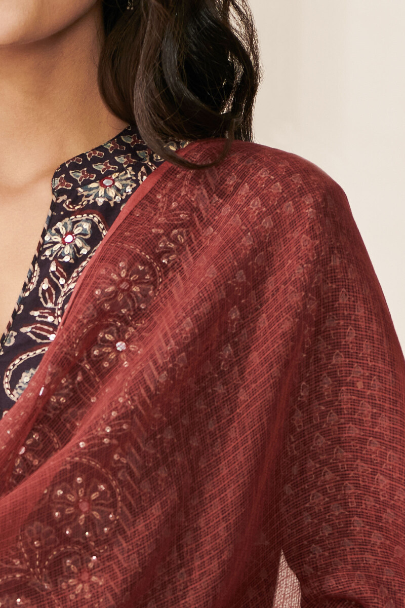 Maroon Handcrafted Kota Dupatta