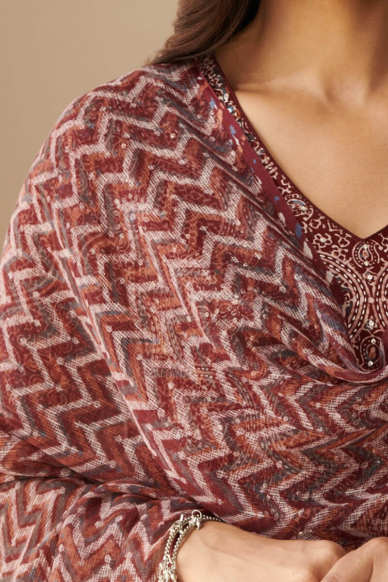 Ajrak Hand Block Printed Kota Dupatta