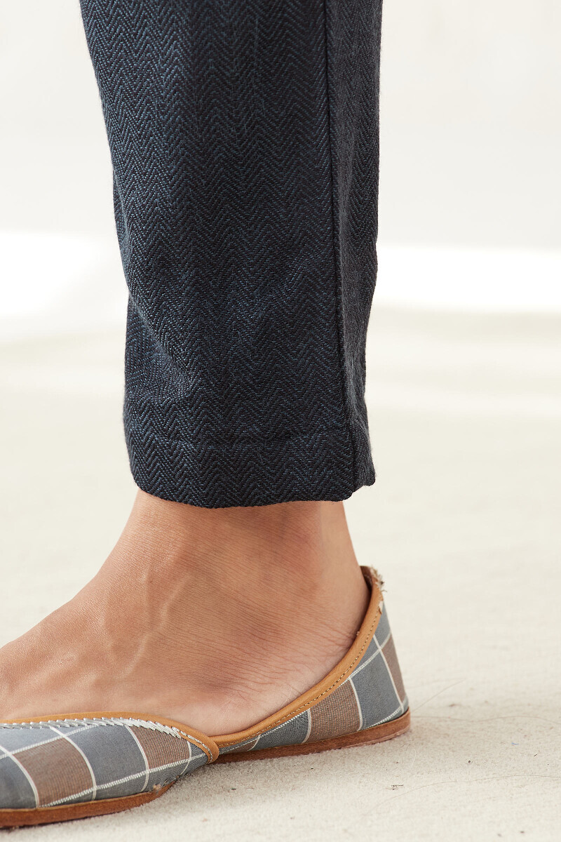 Blue Handcrafted Faux Wool Narrow Pants