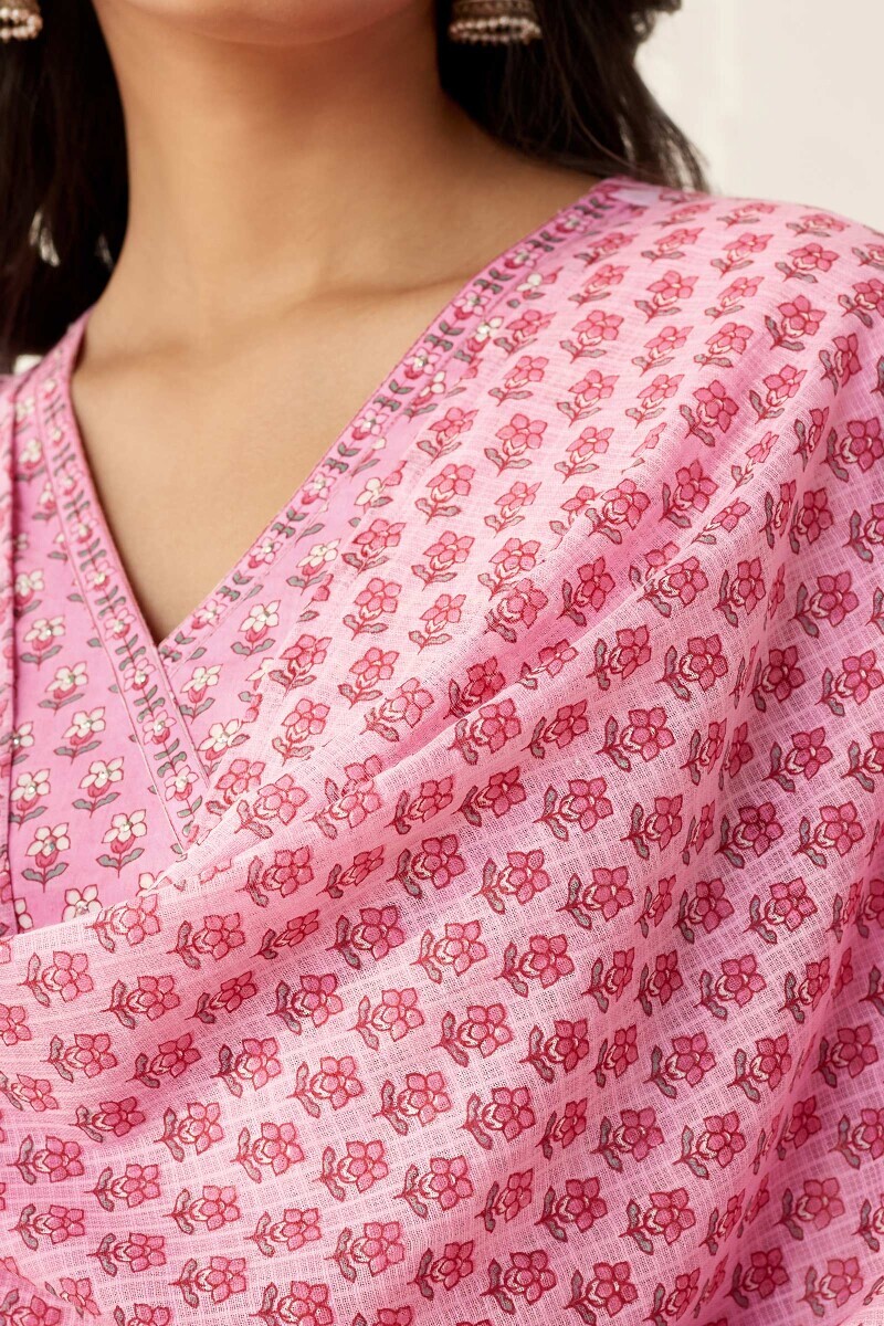 Pink Hand Printed Kota Dupatta