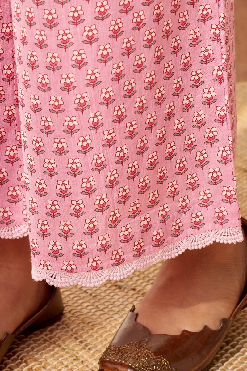Pink Hand Printed Cotton Farsi