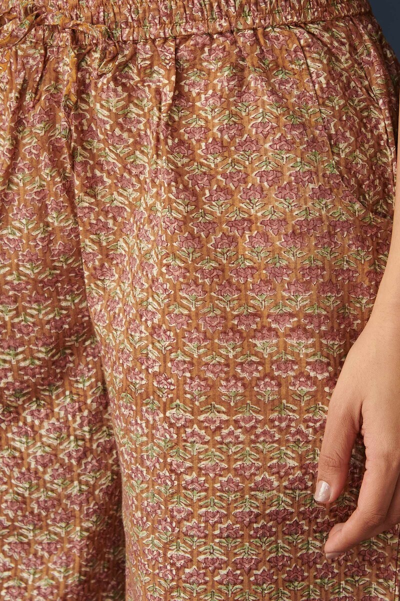 Brown Hand Block Printed Cotton Dobby Farsi