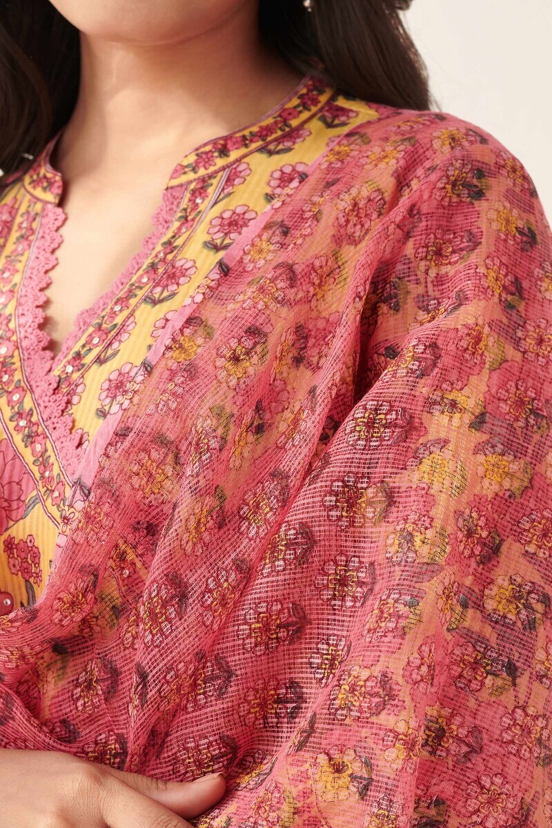 Pink Hand Printed Kota Dupatta