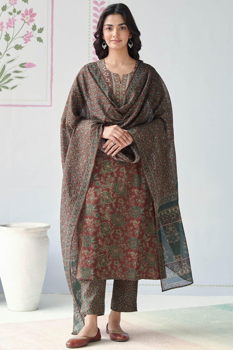Maroon Printed Kota Dupatta