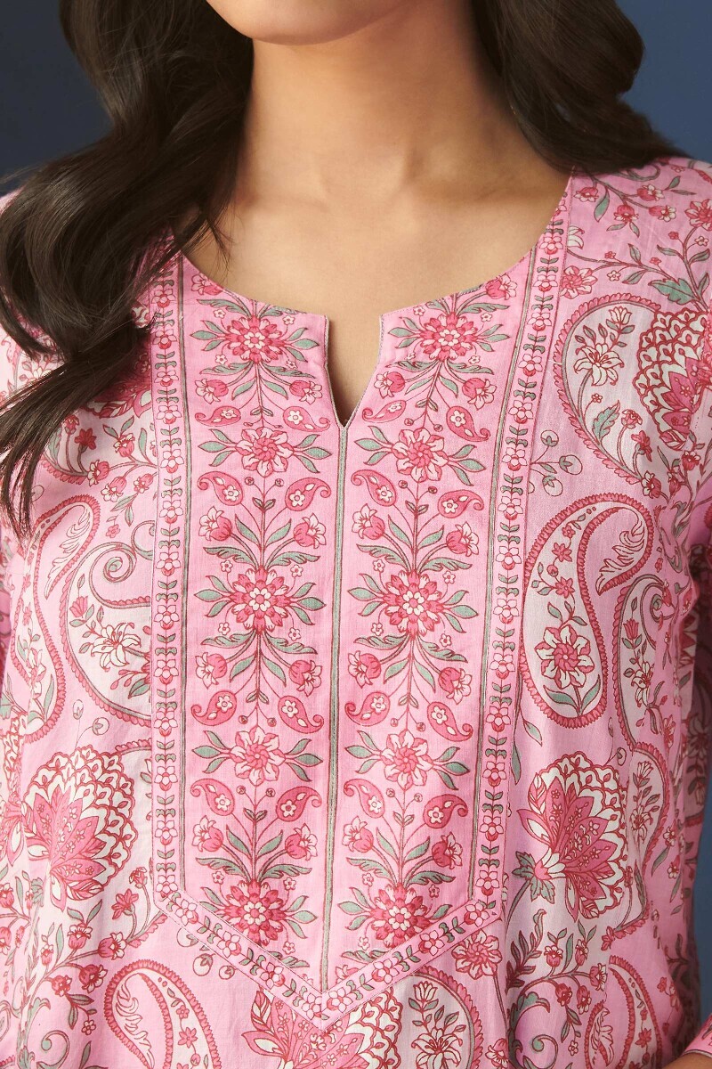 Pink Hand Printed Cotton Kaftan