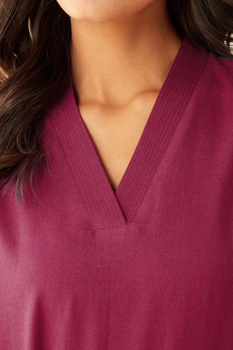 Pink Handcrafted Straight Cotton Flax Kurta