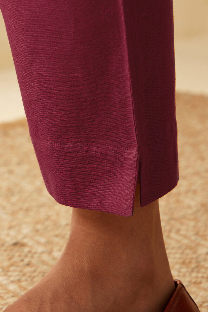 Pink Handcrafted Cotton Flax Narrow Pants