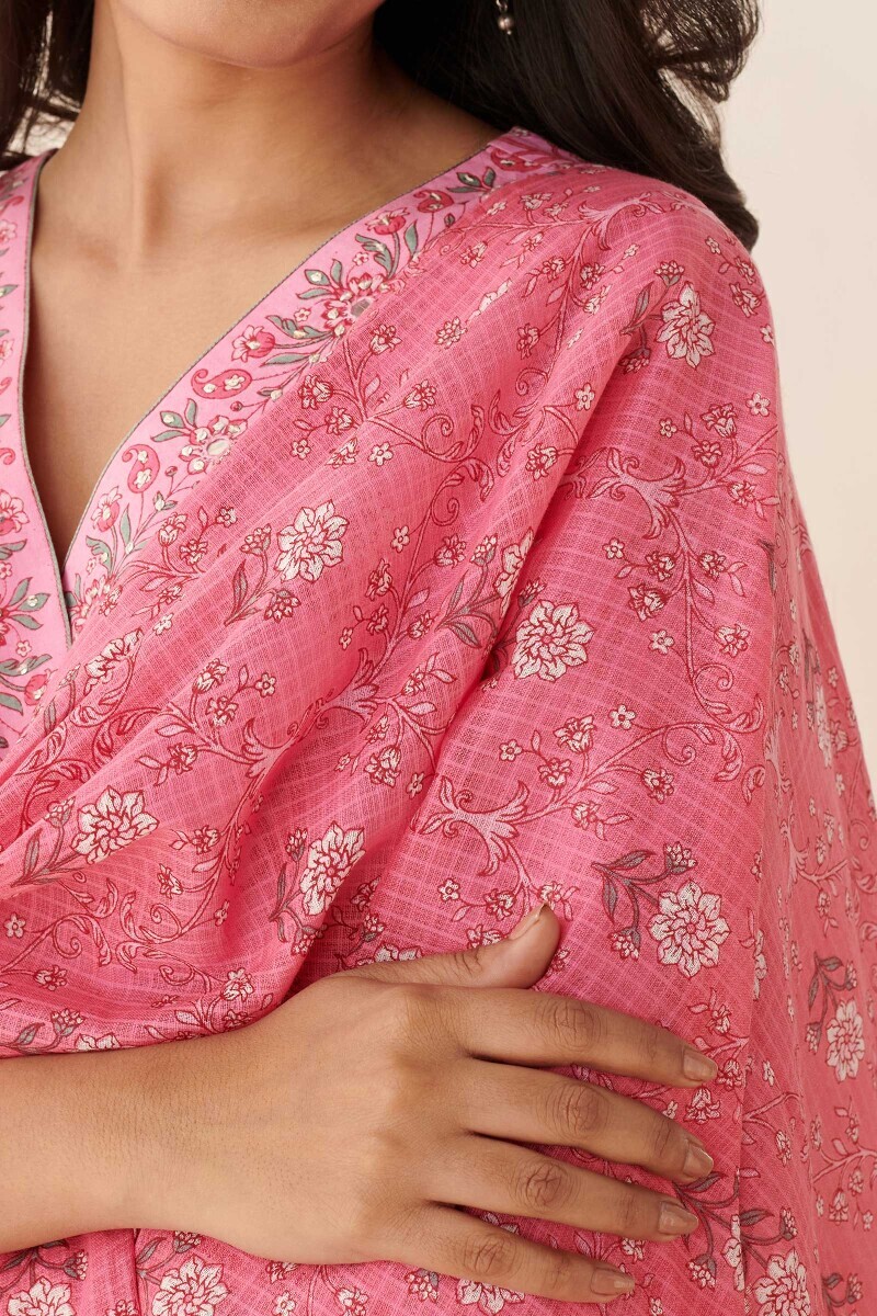 Pink Hand Printed Kota Dupatta